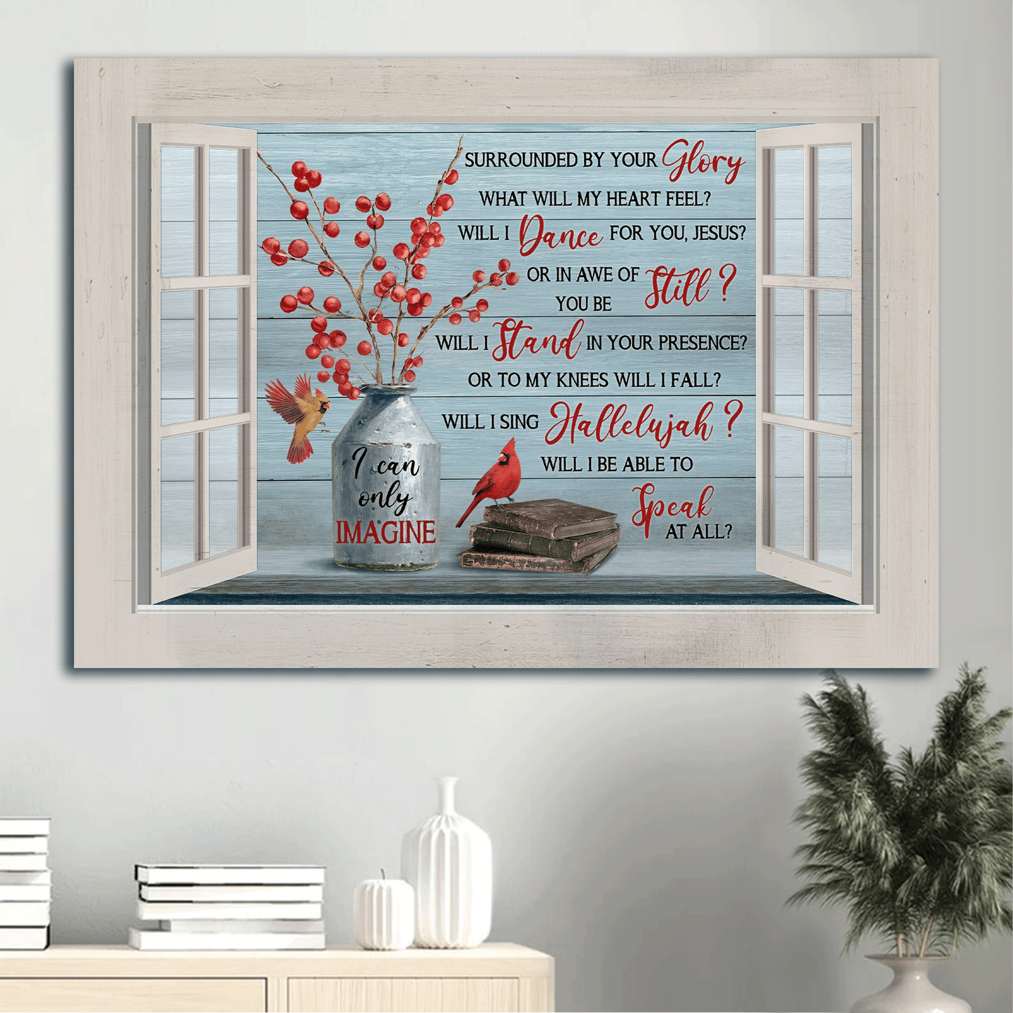 Jesus Landscape Canvas - Beautiful cranberry, Cardinal drawing, Vintage book Landscape Canvas - Gift For Christian - I can only imagine