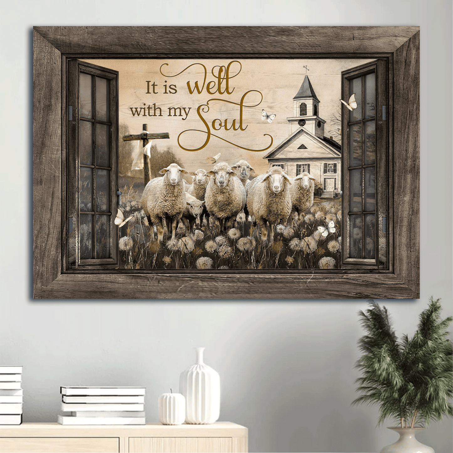 Jesus Landscape Canvas- Amazing Lamb Of God, Dandelion Field, Church Landscape Canvas- Gift For Christian- It Is Well With My Soul