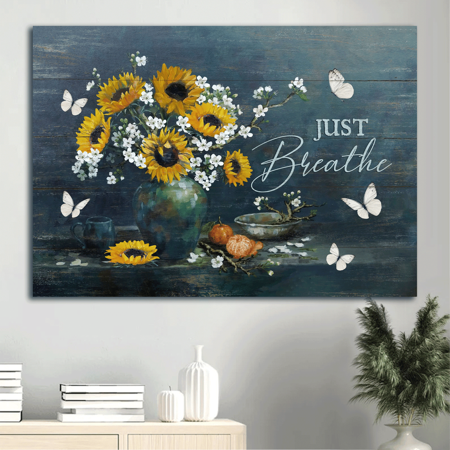 Jesus Landscape Canvas - sunflower painting, White butterfly, Motivational quote Landscape Canvas - Inspirational gift, Gift For Religious Christian