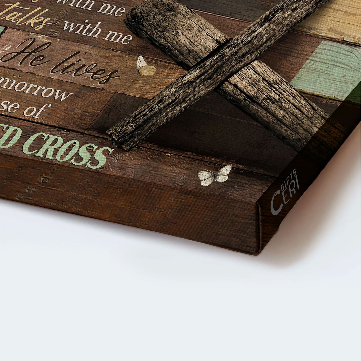 Jesus Landscape Canvas - Antique cross, Wooden background, Butterfly Landscape Canvas - Gift For Christian - I still believe in amazing grace