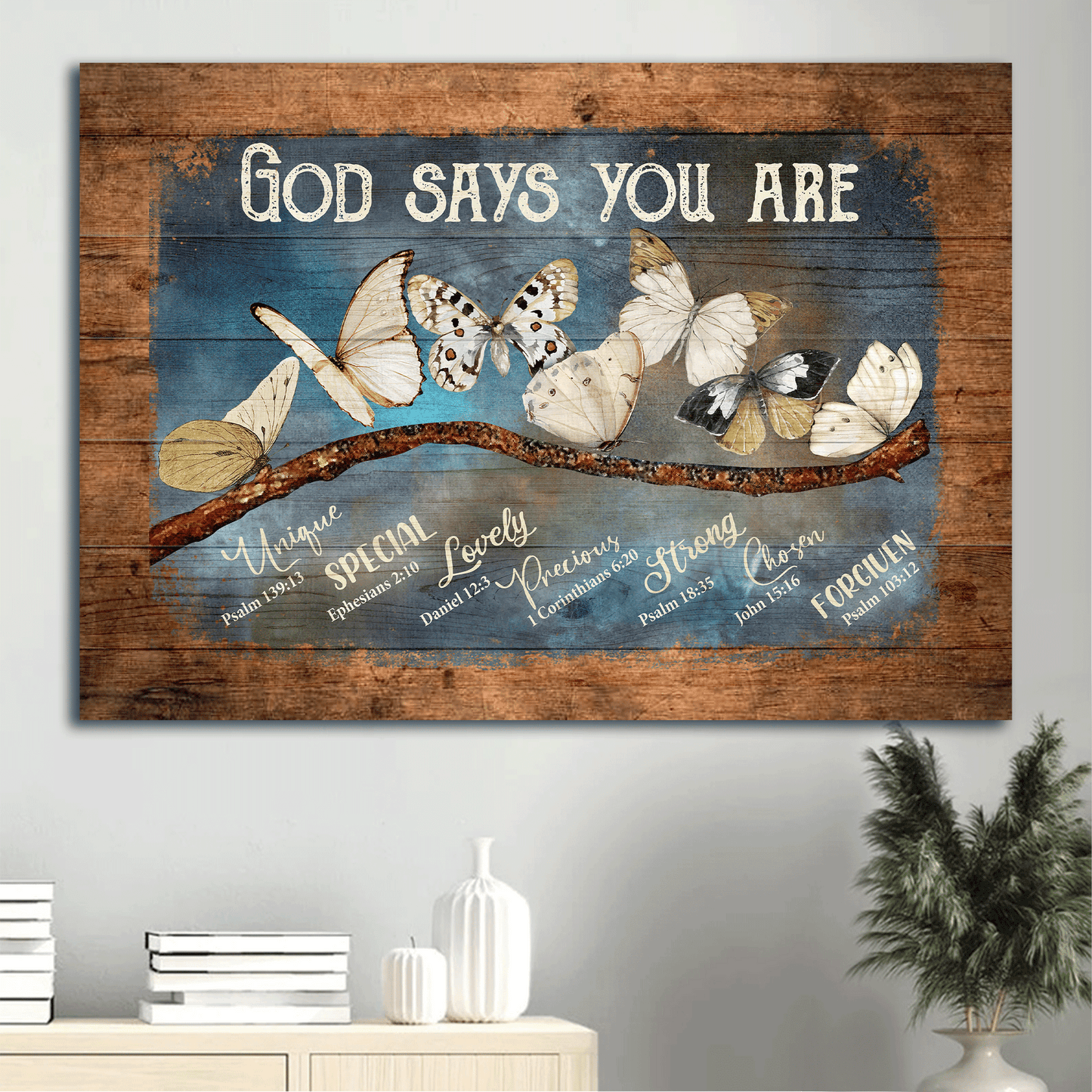 Jesus Landscape Canvas - White Butterfly, Bough Canvas - Gift For Christian - God Says You Are Amazing Canvas