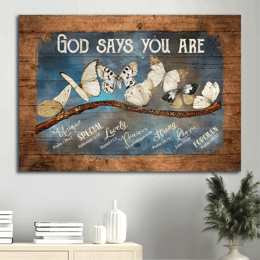 Jesus Landscape Canvas - White Butterfly, Bough Canvas - Gift For Christian - God Says You Are Amazing Canvas