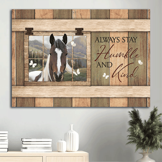 Jesus Landscape Canvas - White And Brown Horse, Countryside Painting, Butterfly Canvas - Gift For Christian - Always Stay Humble And Kind Canvas