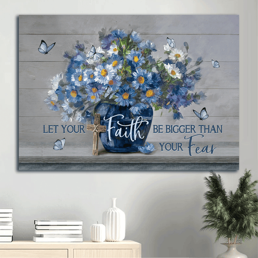 Jesus Landscape Canvas - Blue flower, Unique butterfly Landscape Canvas - Gift For Christian - Let your faith be bigger than your fear Landscape Canvas