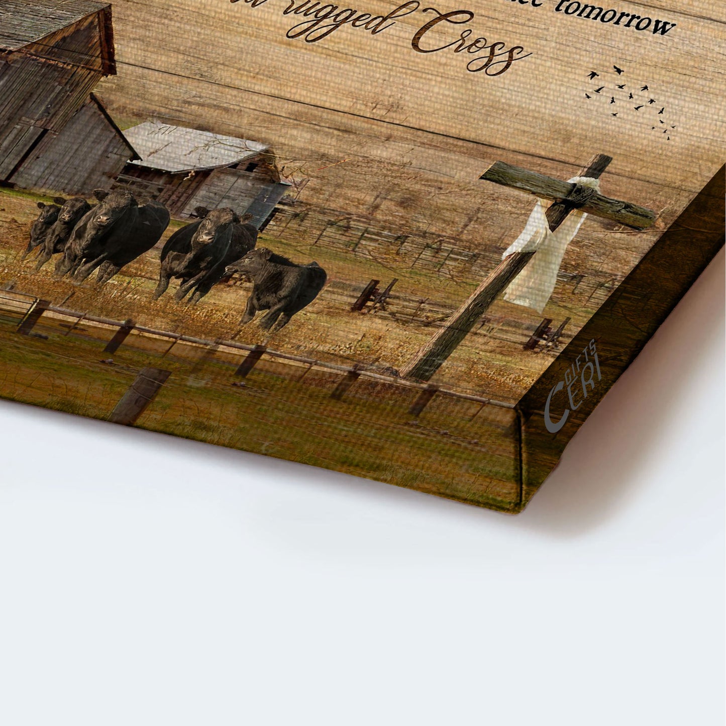 Jesus Landscape Canvas - Angus Cows With Country Tranquil Farm, Wooden Cross Landscape Canvas - Gift For Religious Christian - I still believe In Amazing Grace