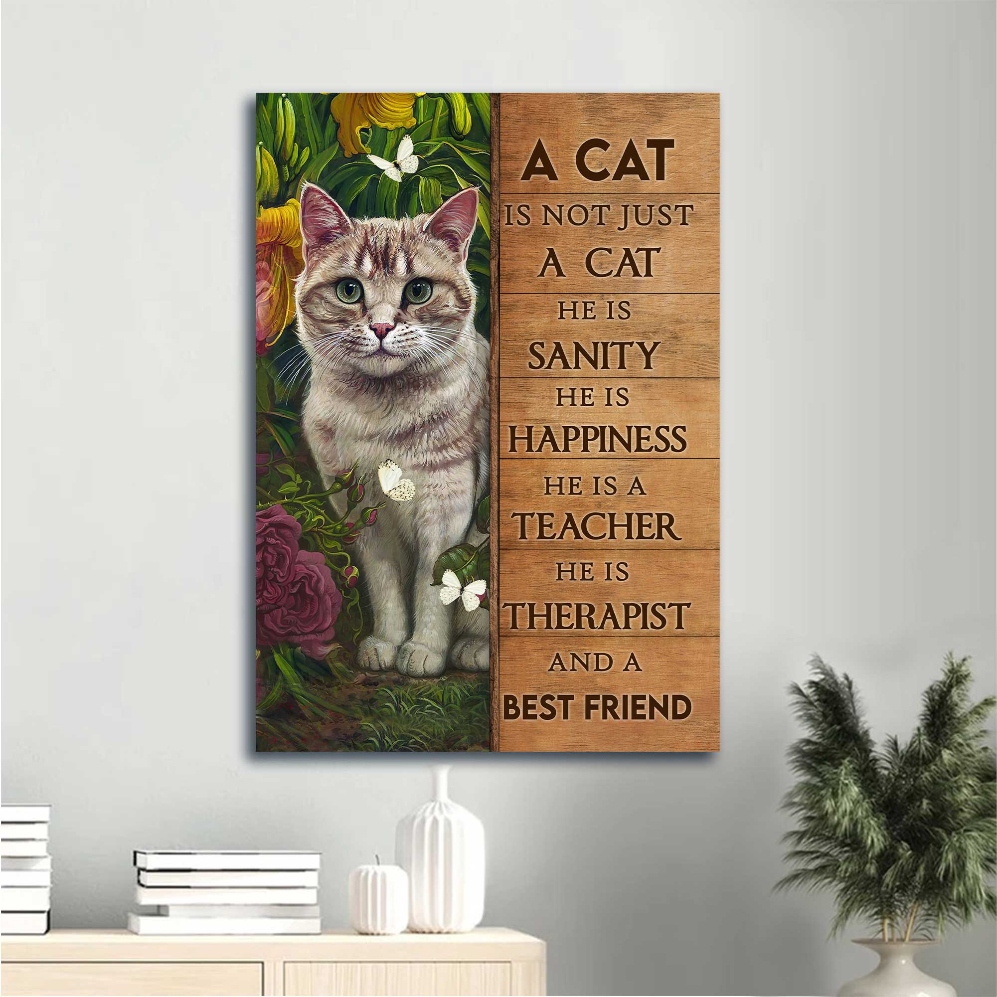 Jesus Portrait Canvas - Beautiful Cat Drawing, Flower Garden, Butterfly Portrait Canvas - Gift For Christian - A Cat Is Not Just A Cat
