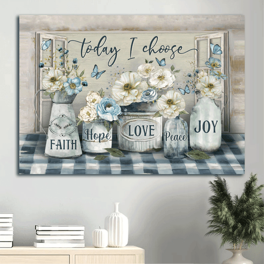 Jesus Landscape Canvas - Beautiful Camellia, Blue Butterfly, Flower Painting Landscape Canvas - Gift For Christian - Today I Choose Joy
