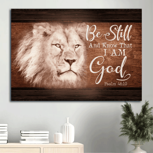 Jesus Landscape Canvas - White Lion, Wooden Background, In Your Eyes Canvas - Gift For Christian - Be Still And Know That I Am God Canvas