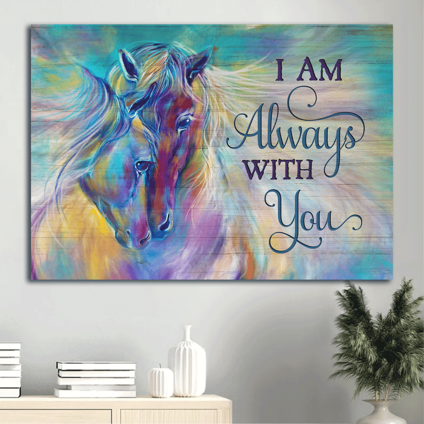 Jesus Landscape Canvas- Abstract Art, Watercolor Horses, Sweet Couple Landscape Canvas- Gift For Religious Christian- I Am Always With You