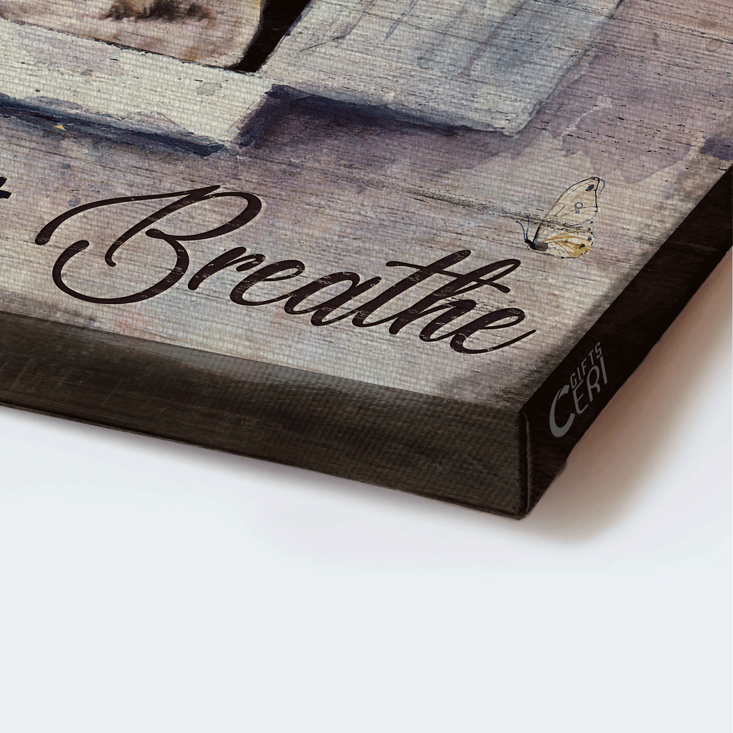 Jesus Landscape Canvas - Pink flower garden, Little cat, White butterfly Landscape Canvas - Gift For Christian - Just breathe Landscape Canvas