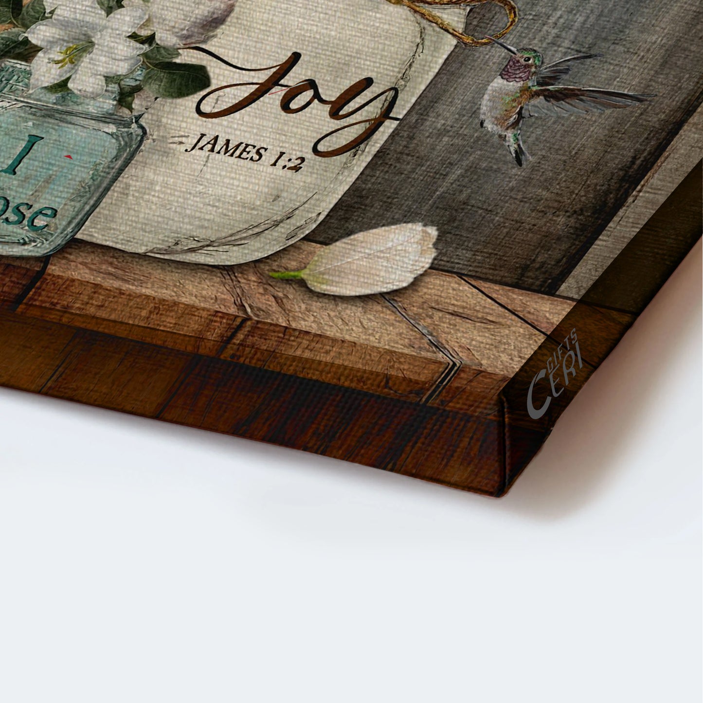 Jesus Landscape Canvas - Blue Hydrangea, Beautiful Flower Vase, Hummingbird Landscape Canvas - Gift For Christian - Today I Choose Joy Landscape Canvas