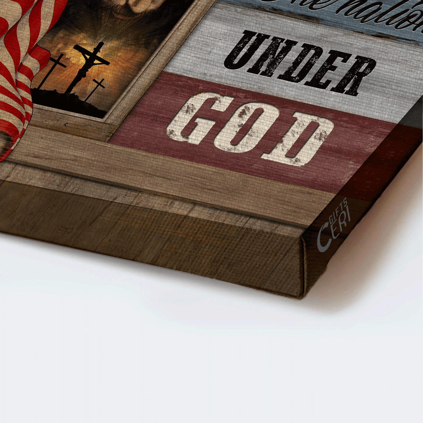 Jesus Landscape Canvas - Beautiful Us Flag, Face Of Jesus, Window Painting Landscape Canvas - Gift For Christian - One Nation Under God