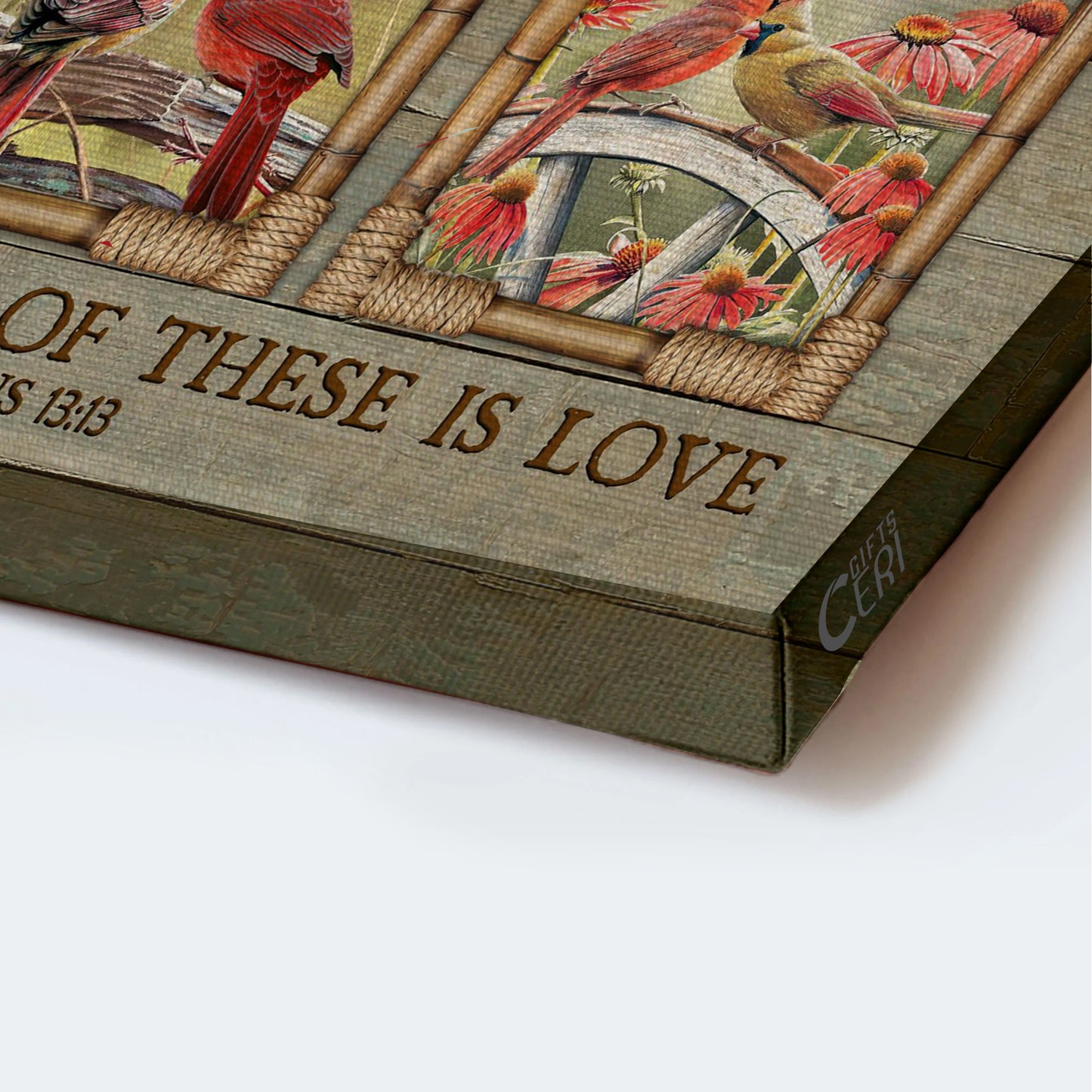 Jesus Landscape Canvas - Cardinal Couple, Bible Verse, Flower Garden Landscape Canvas - Gift For Christian - Faith Hope Love Landscape Canvas