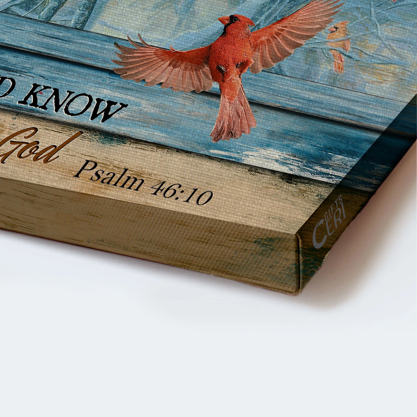 Jesus Landscape Canvas - Cardinal Drawing, Blue Light, Winter Landscape Canvas - Gift For Christian - Be Still And Know That I Am God Landscape Canvas