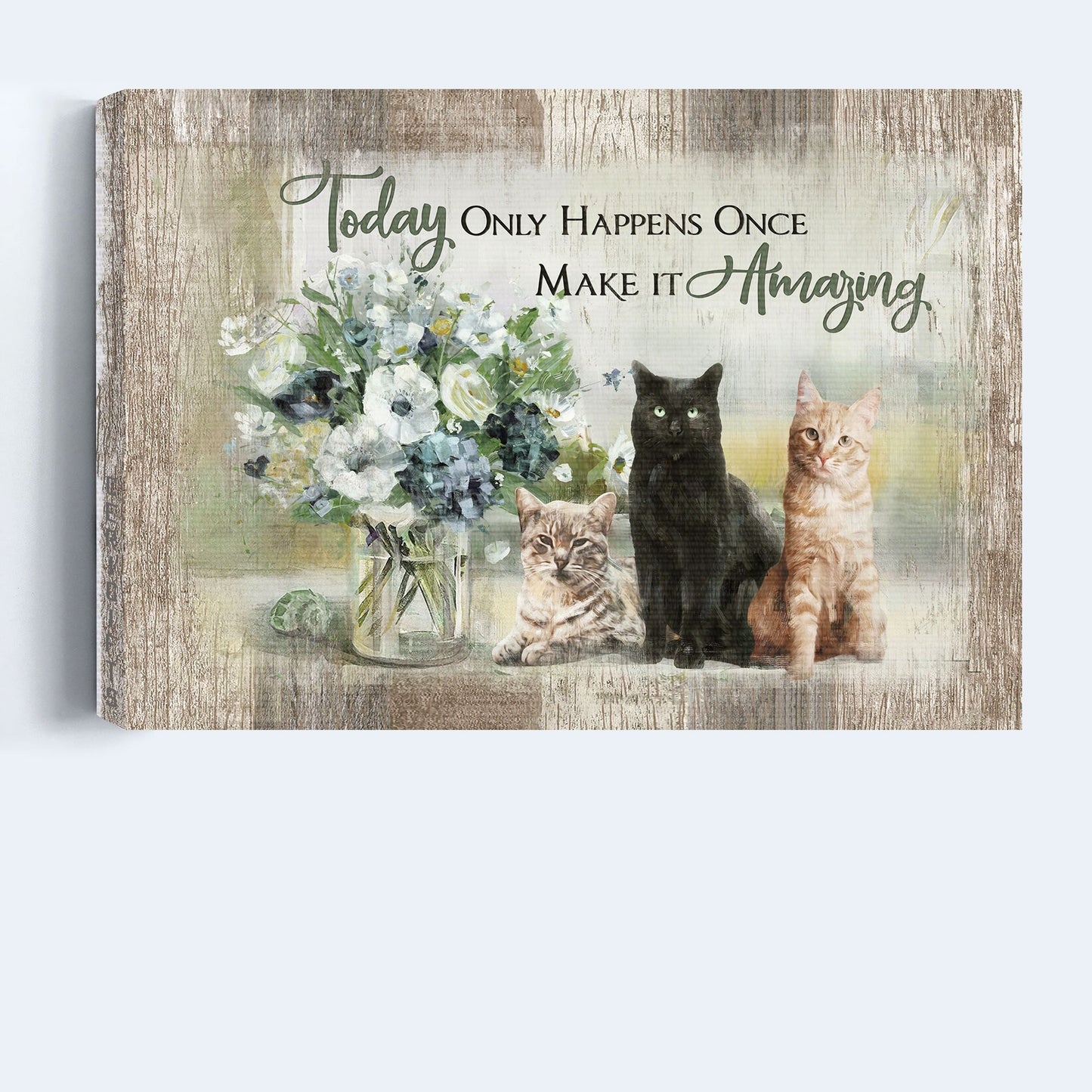 Jesus Landscape Canvas - Adorable Cats, Flower Vase Landscape Canvas - Gift For Religious Christian - Today Only Happens Once Make It Amazing