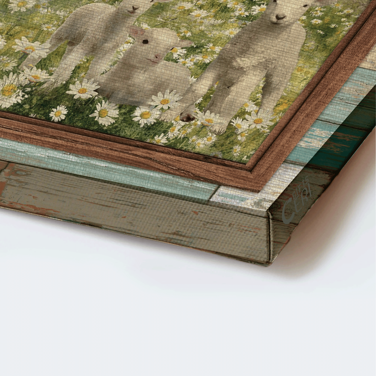 Jesus Landscape Canvas - White Sheep, Daisy Field, Wooden Cross Canvas - Gift For Christian - Be Still And Know That I Am God Canvas