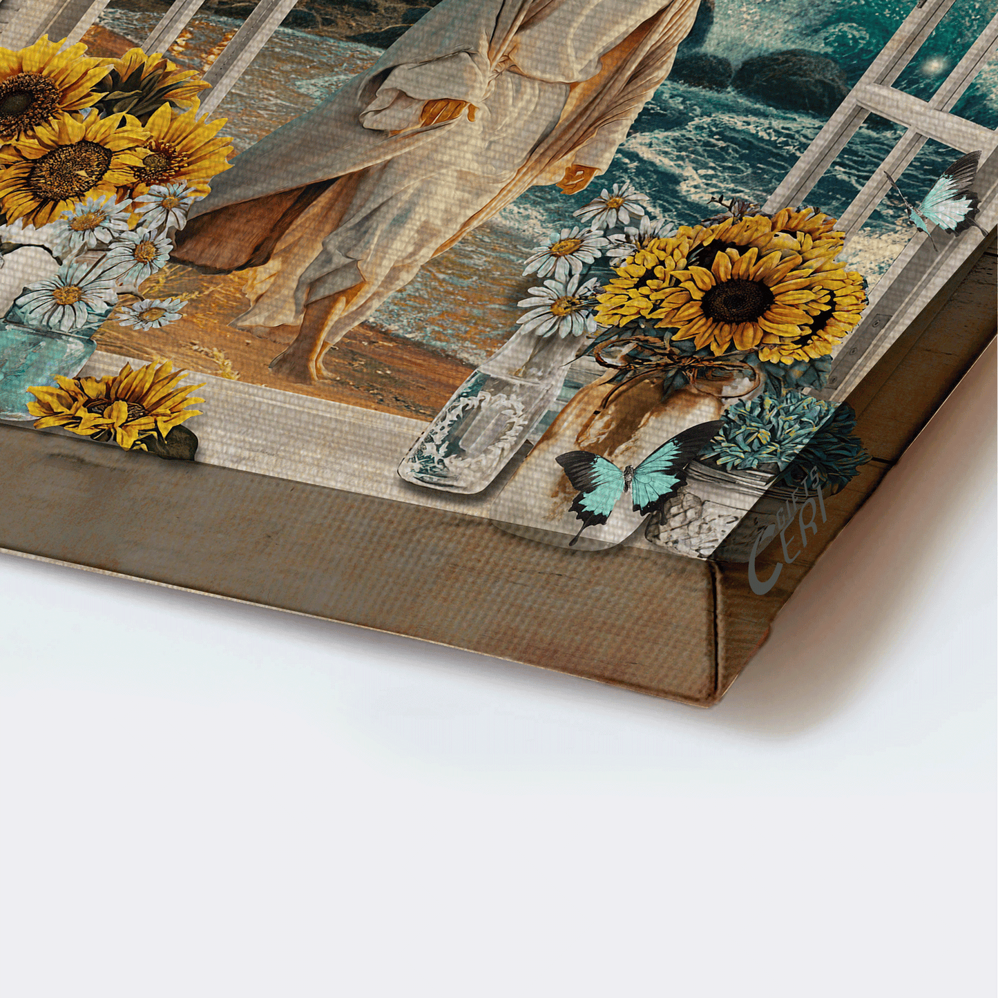 Jesus Landscape Canvas - Jesus walking on water, Sunflower Landscape Canvas - Gift For Religious Christian - Until God opens the door