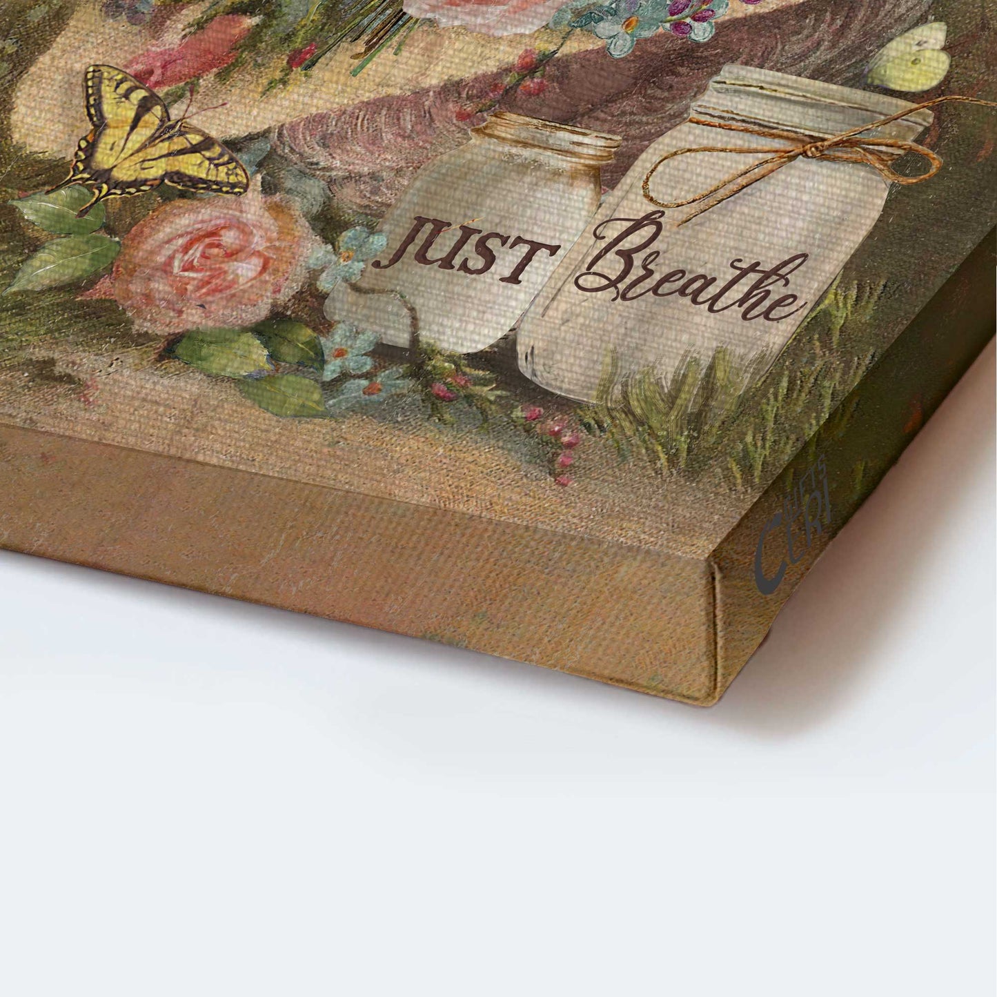 Jesus Portrait Canvas - Pastel flower vase, Yellow butterfly Portrait Canvas - Gift For Christian - Just breathe Portrait Canvas