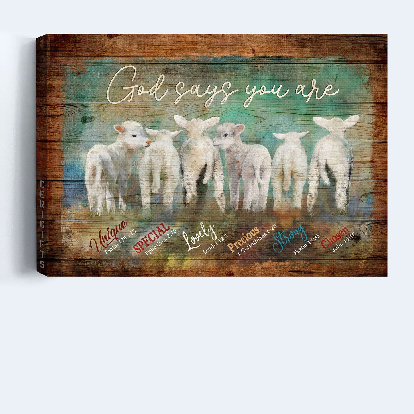 Jesus Landscape Canvas - Adorable Baby Lambs Landscape Canvas - Gift For Religious Christian - God Says You Are Unique