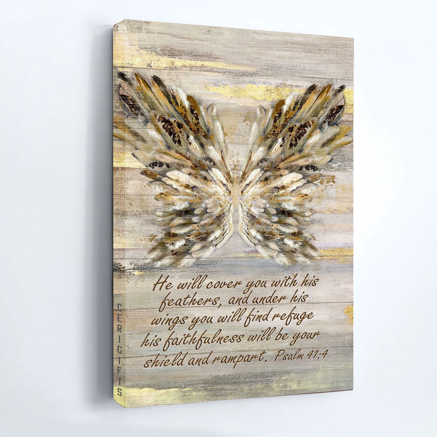 Jesus Landscape Canvas - Abstract Wings, Bible Verse Landscape Canvas - Inspirational Gift, Gift For Religious Christian - He Will Cover You With This Feathers