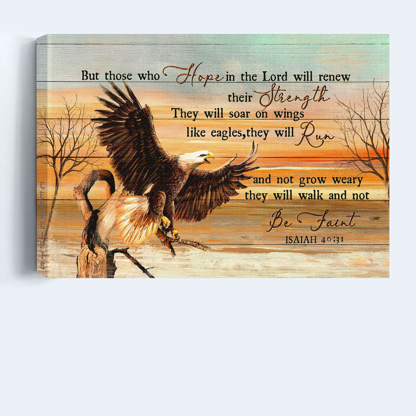 Jesus Landscape Canvas - Awesome eagle drawing, Sunset painting - Gift For Christian - Those who hope in the Lord will renew their strength - Landscape Canvas