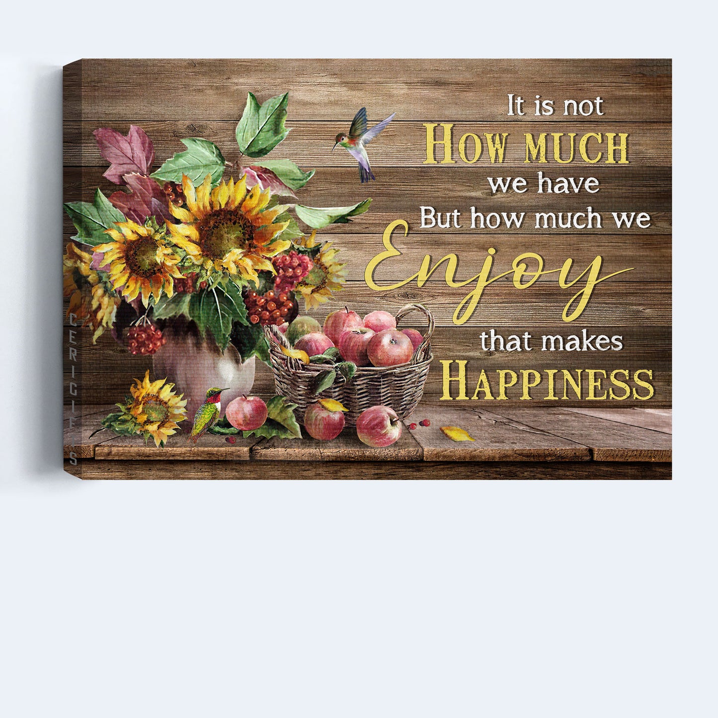 Jesus Landscape Canvas - Apple drawing, Sunflower vase, Hummingbird Landscape Canvas - Gift For Christian - Enjoy that makes happiness
