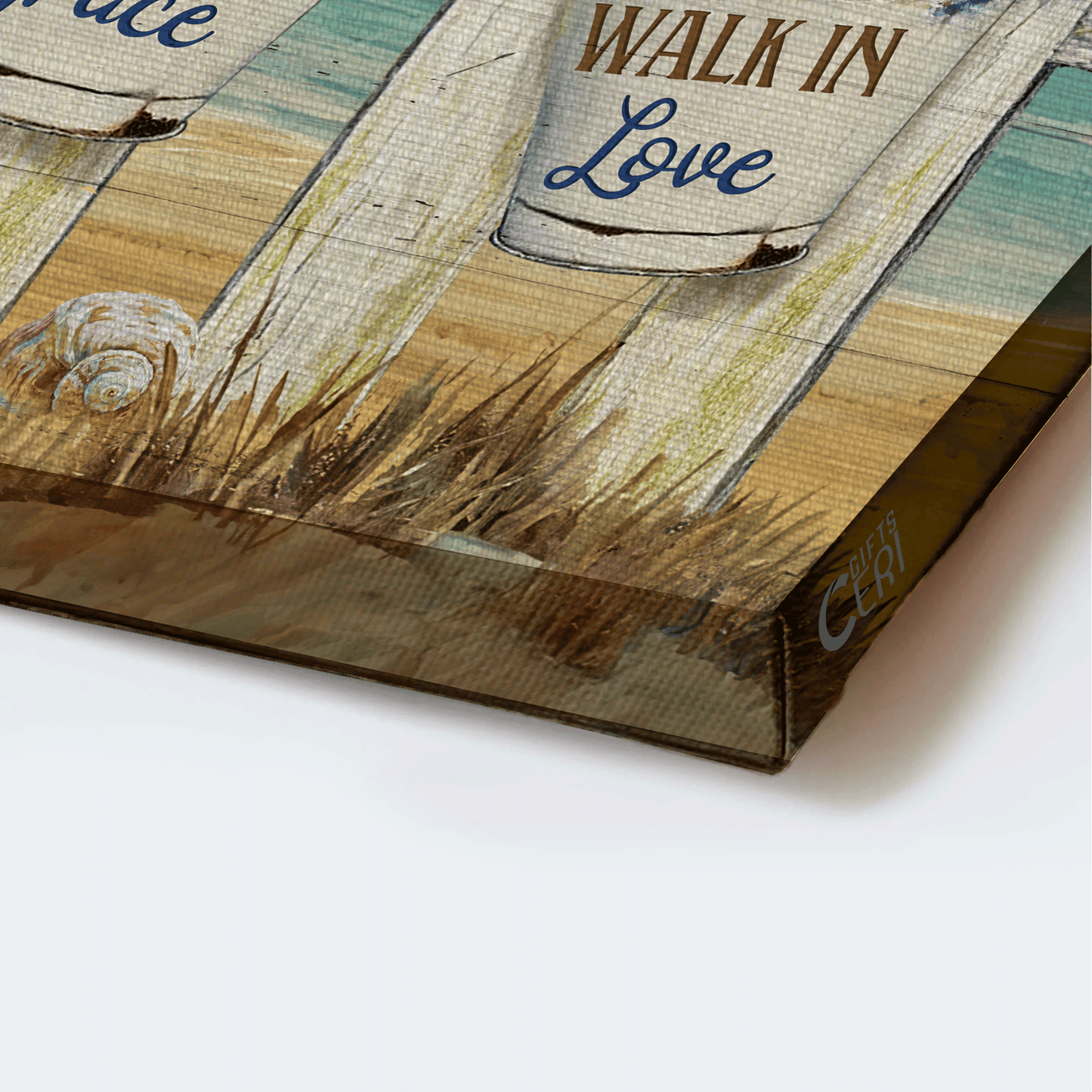 Jesus Landscape Canvas- Baby Flower, Beach Drawing, White Fence, Sea Animal Canvas- Gift For Christian- Live By Faith