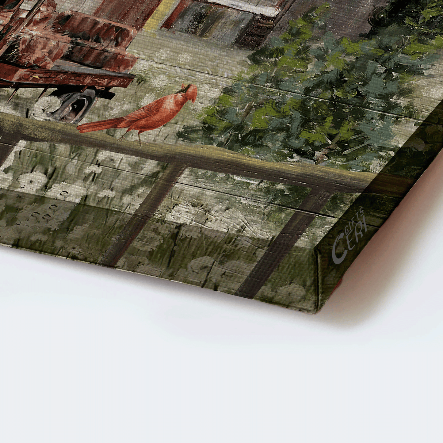 Jesus Landscape Canvas - Tranquil Farm, Lovely Red Cardinal, Amazing Old Truck, Wooden Cross Canvas - Gift For Christian - So God Made A Farmer Canvas