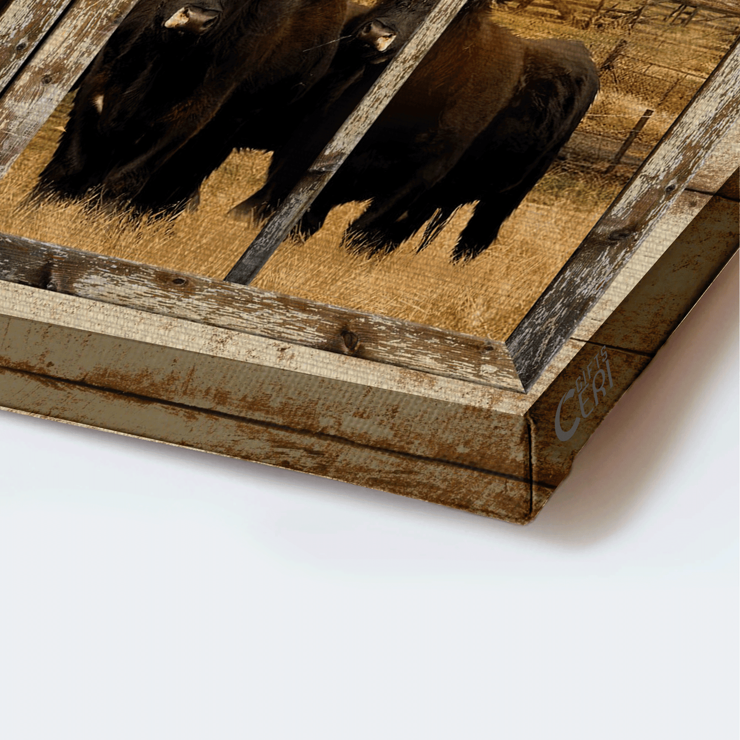 Jesus Landscape Canvas- Aberdeen Angus Canvas,  Farm Drawing, Through The Window Frame Landscape Canvas- Gift For Religious Christian