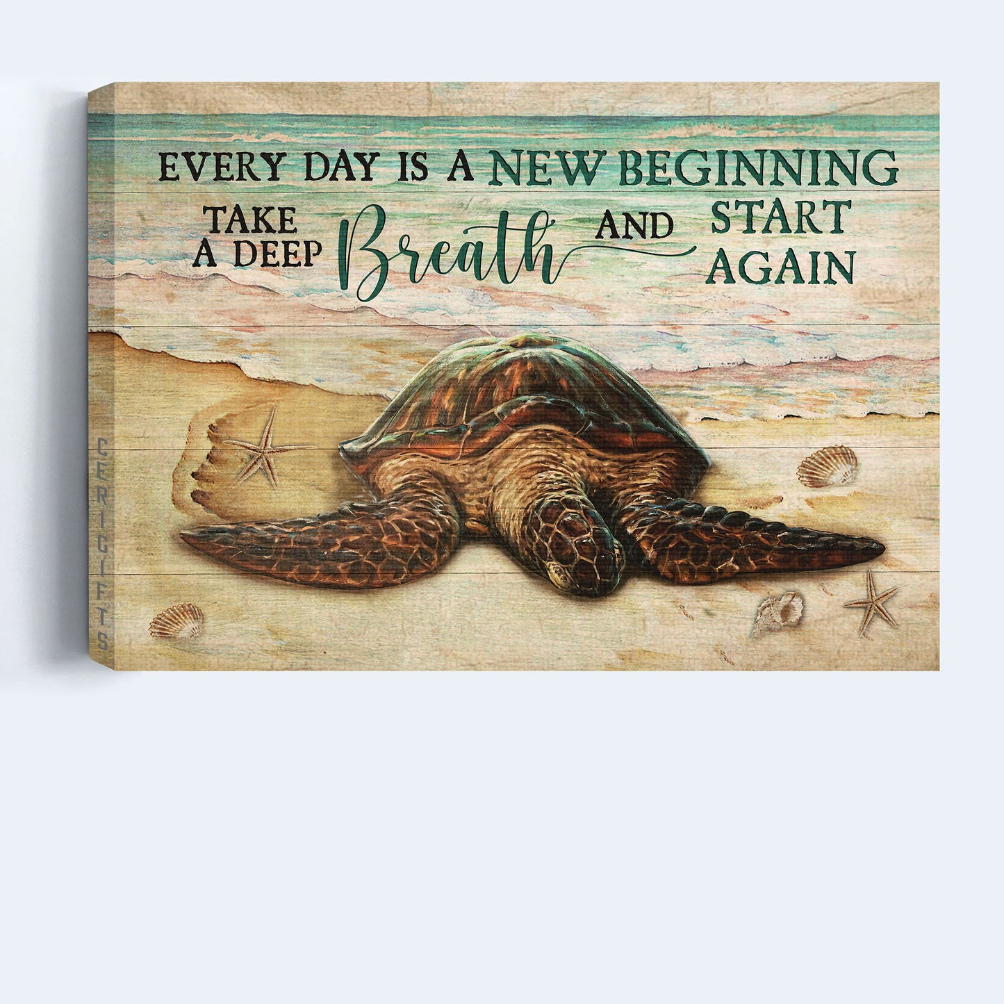 Jesus Landscape Canvas - Amazing turtle drawing, Beach painting Landscape Canvas - Gift For Religious Christian - Every day is a new beginning