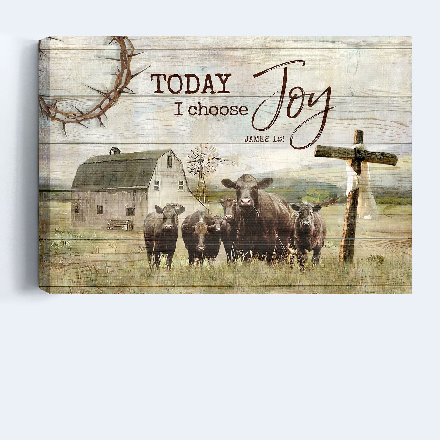 Jesus Landscape Canvas - Angus Cow, Tranquil farm, Old Barn Painting, Wooden Cross Landscape Canvas - Gift For Religious Christian - Today I choose joy