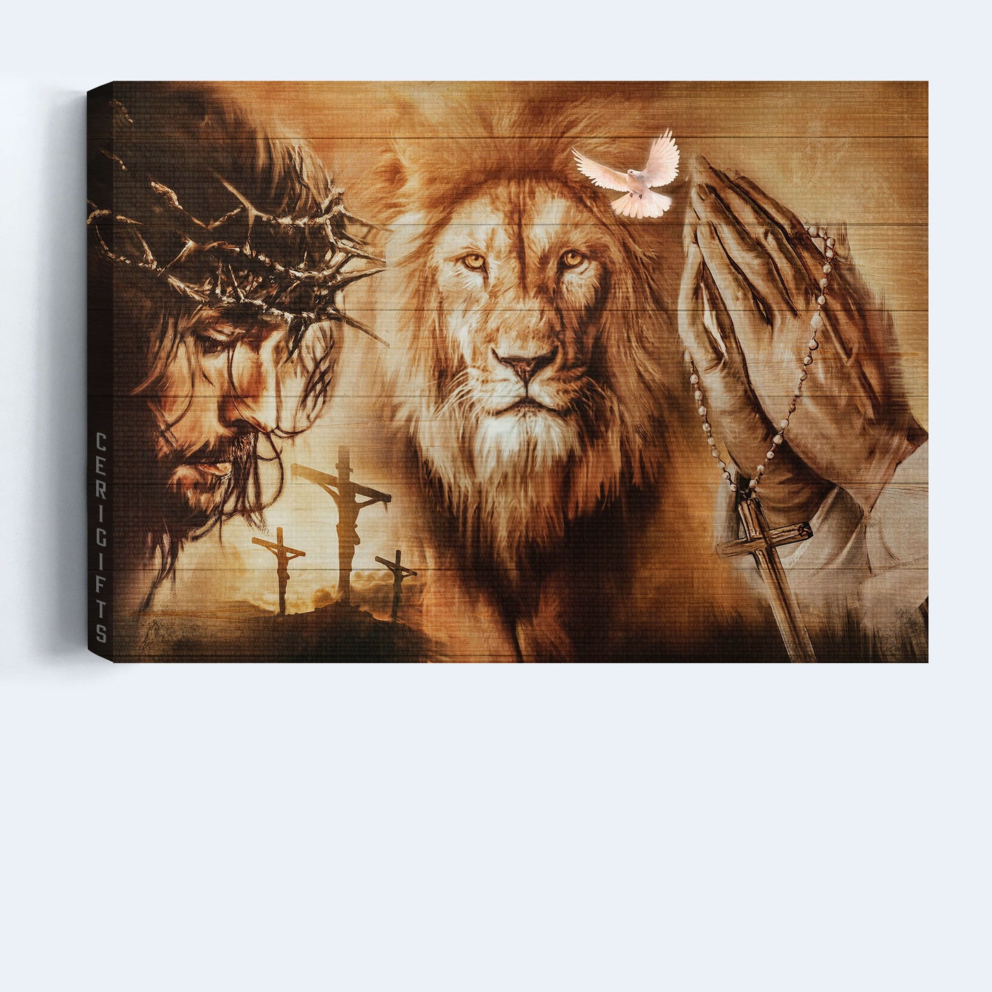 Jesus Landscape Canvas - Angry lion, The face of Jesus, Jesus on the cross, Pray for healing Landscape Canvas - Gift For Religious Christian