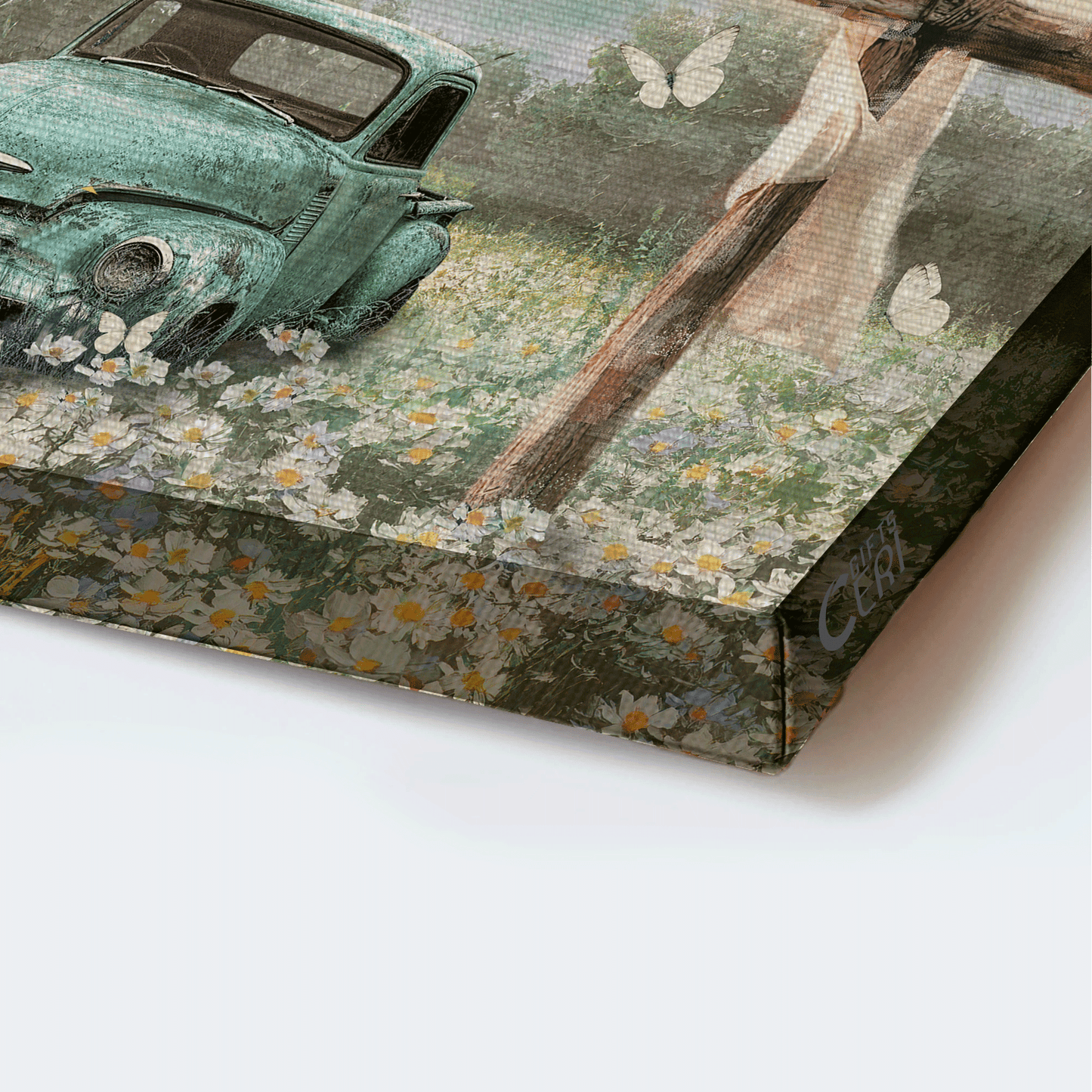 Jesus Landscape Canvas - Old car, Flower field, Wooden Cross Landscape Canvas - Gift For Christian - I still believe in amazing grace Landscape Canvas