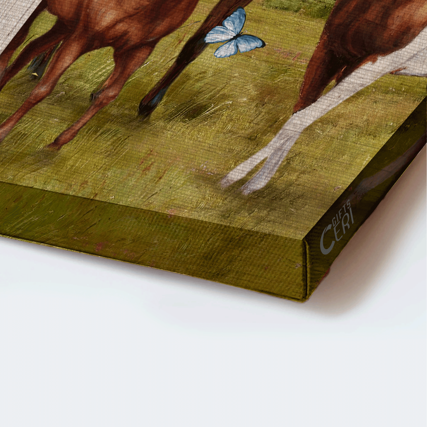 Jesus Landscape Canvas- Beautiful horse drawing, Green meadow, Blue butterfly canvas- Gift for Christian- On this farm we play in the dirt