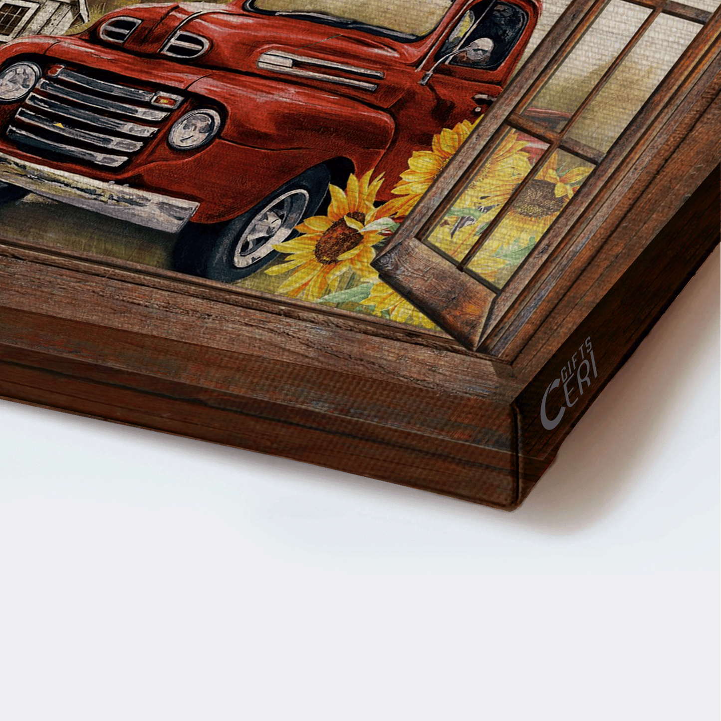 Jesus Landscape Canvas - Sunflower Farm, Red Ladybug Car, Vintage House, Window Frame Canvas - Gift For Christian - I Still Believe In Amazing Grace Canvas