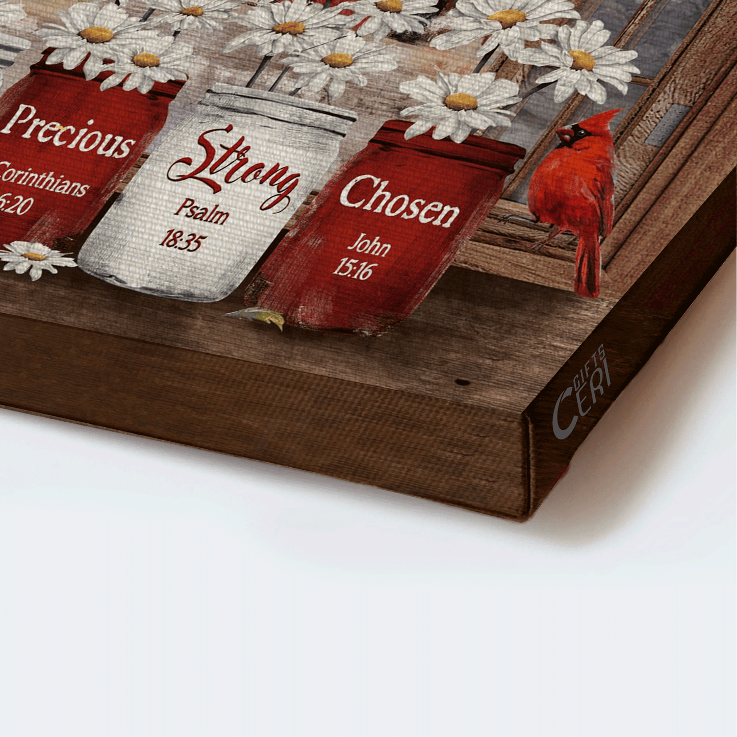 Jesus Landscape Canvas - Window Frame, Daisy Flower, Barn House Painting, Red Cardinal - Gift For Christian - God Says You Are Canvas