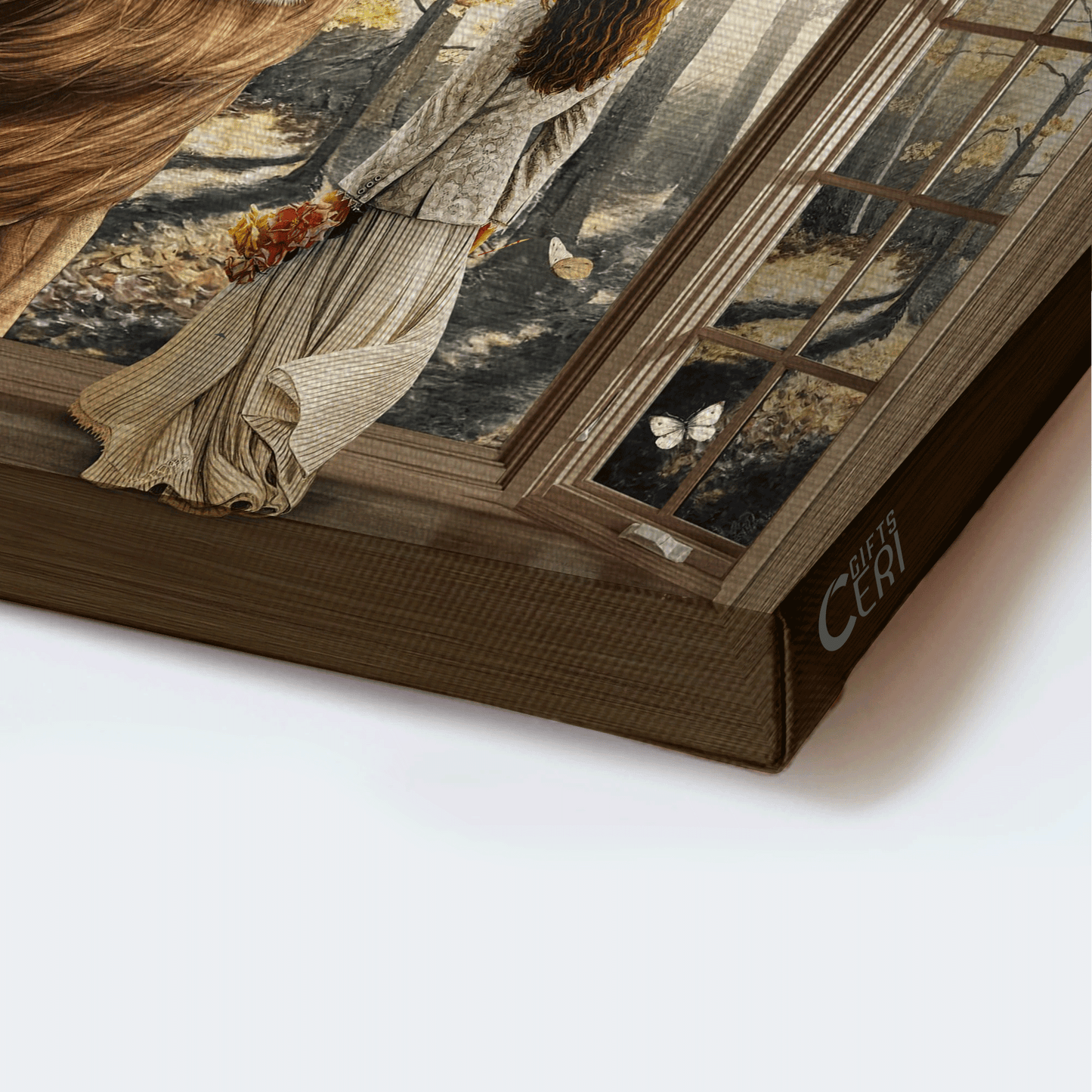 Jesus Landscape Canvas - Beautiful lion, Wooden window, Pretty girl, Sunny day Landscape Canvas - Gift For Christian