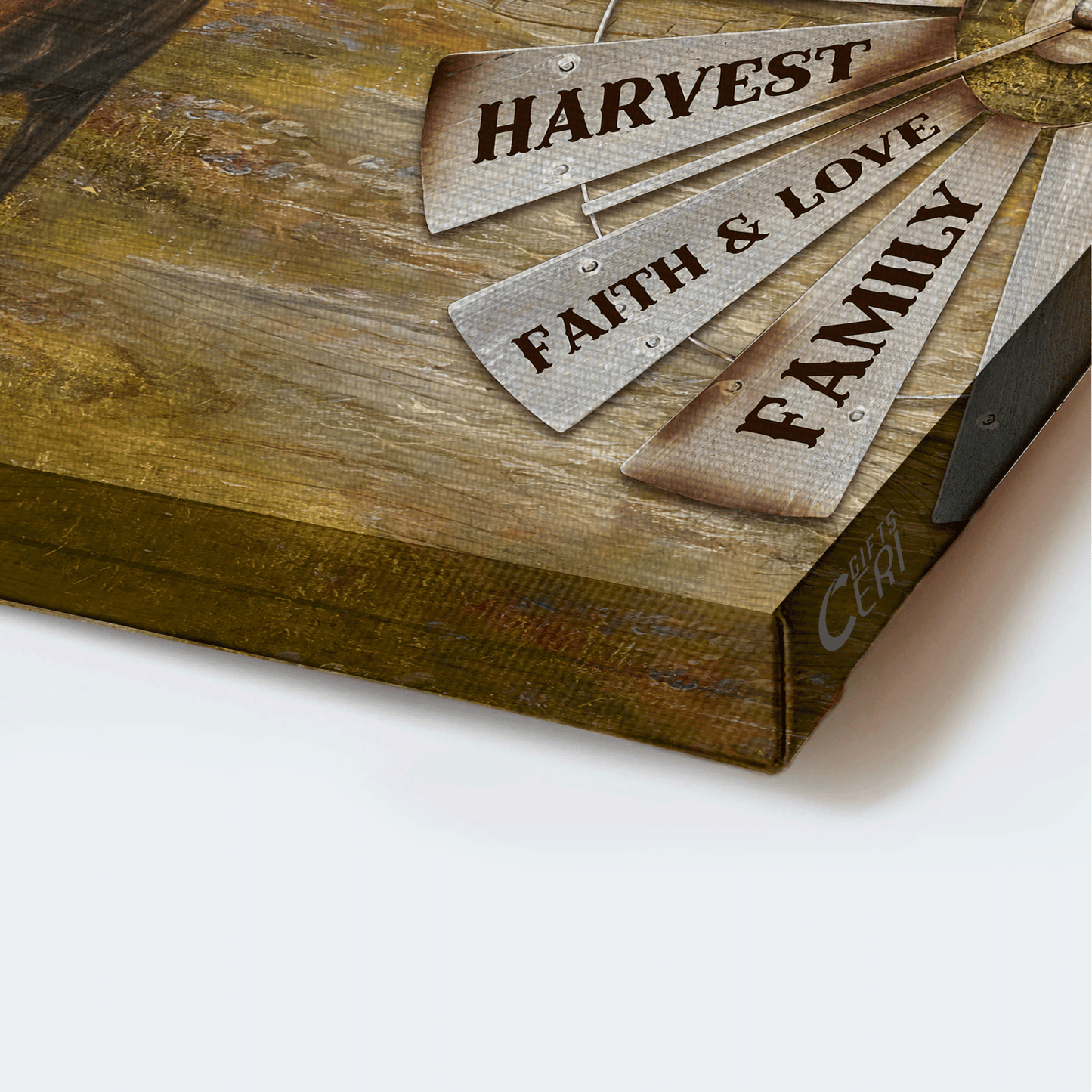 Jesus Landscape Canvas- Beautiful horses, Windmill painting, Red house canvas- Gift for Christian- On this farm we do hard work