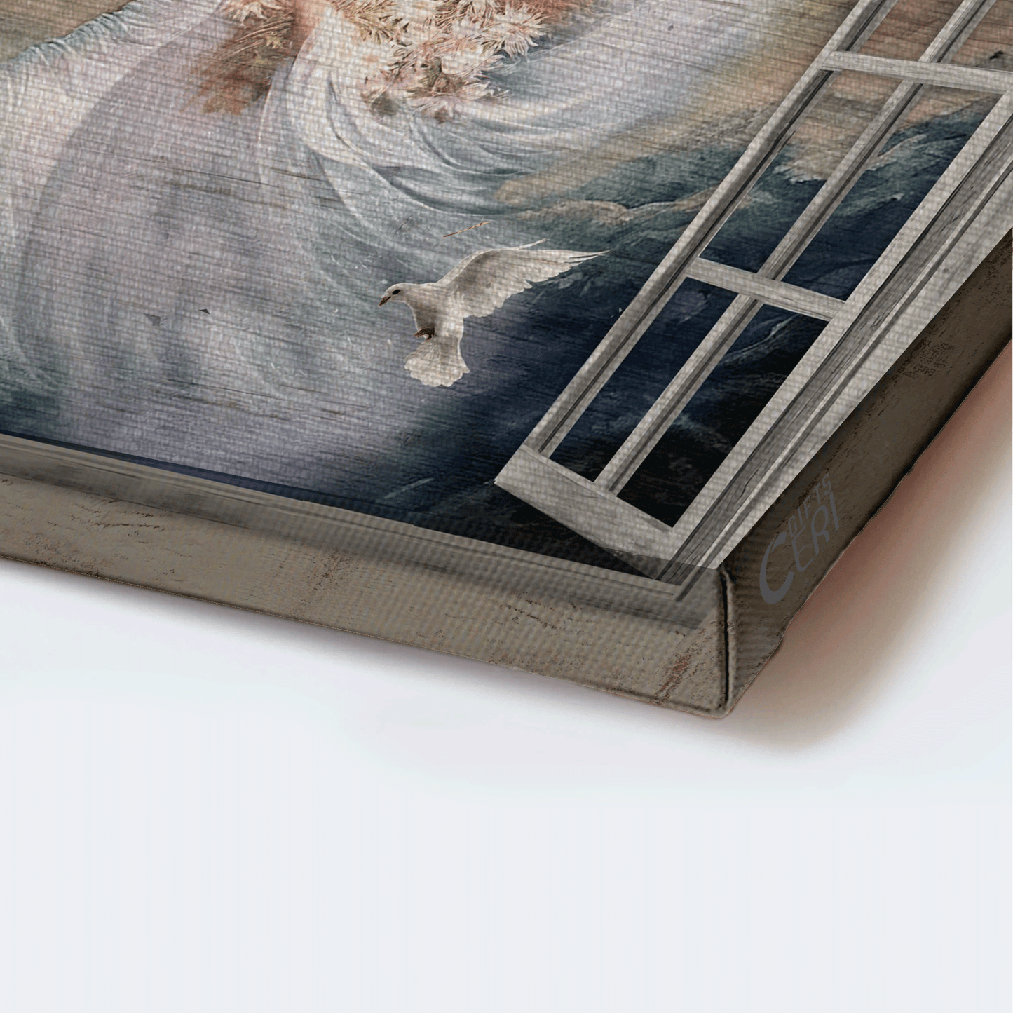 Jesus Landscape Canvas - Beautiful angel, Daisy vase, White dove Landscape Canvas - Gift For Christian - The way to heaven