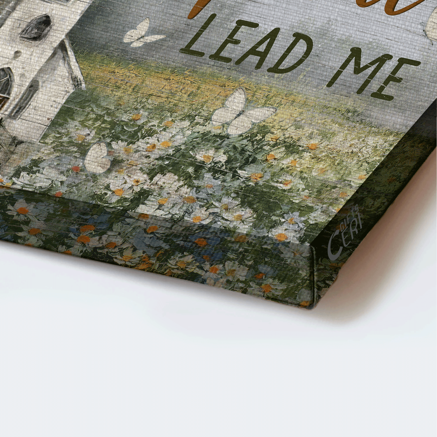 Jesus Landscape Canvas - Beautiful Church, Flower Field, Butterfly Landscape Canvas - Gift For Christian - Spirit lead me