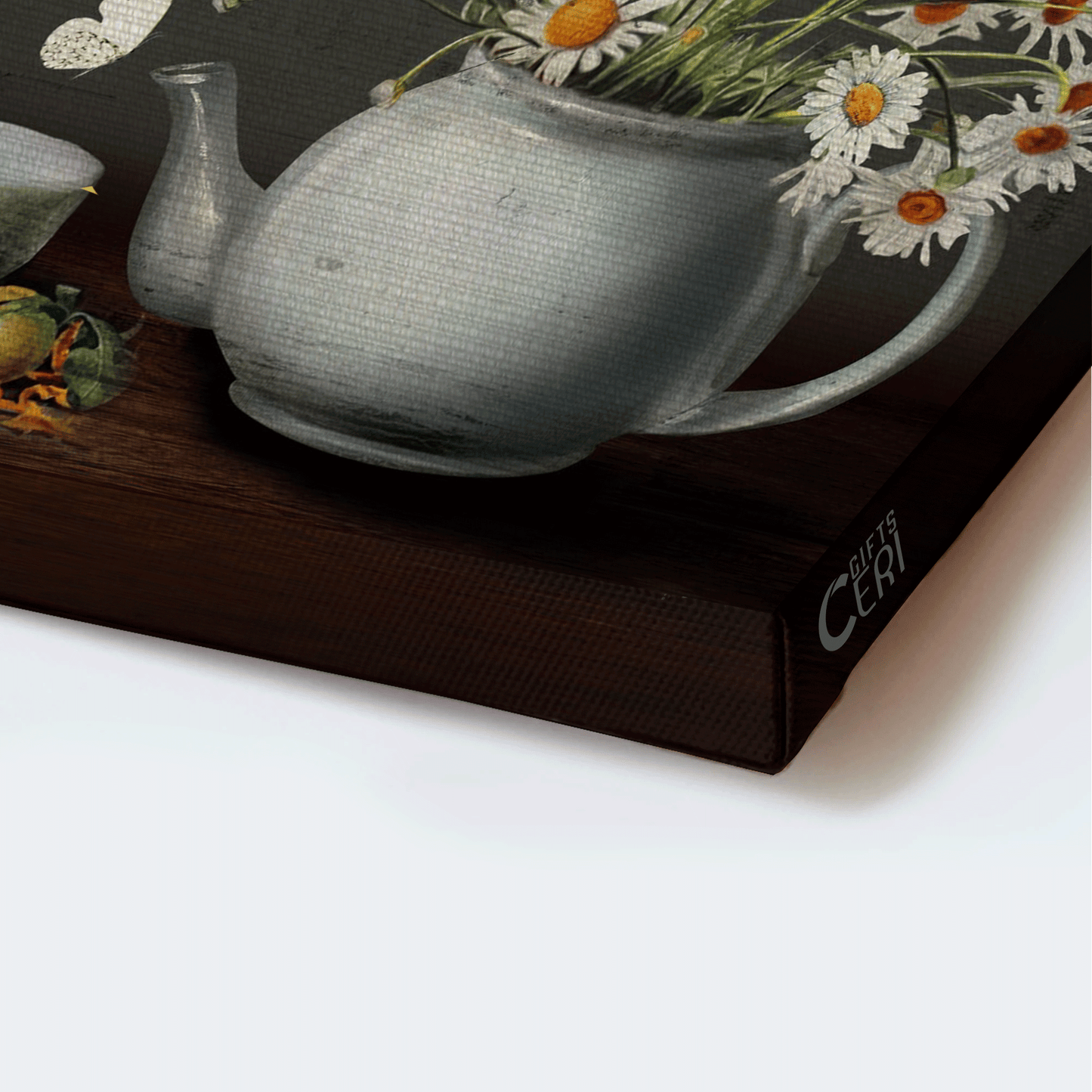 Jesus Landscape Canvas- Beautiful daisy, Tea pot, White butterfly canvas- Gift for Christian- Every family has a story welcome to ours