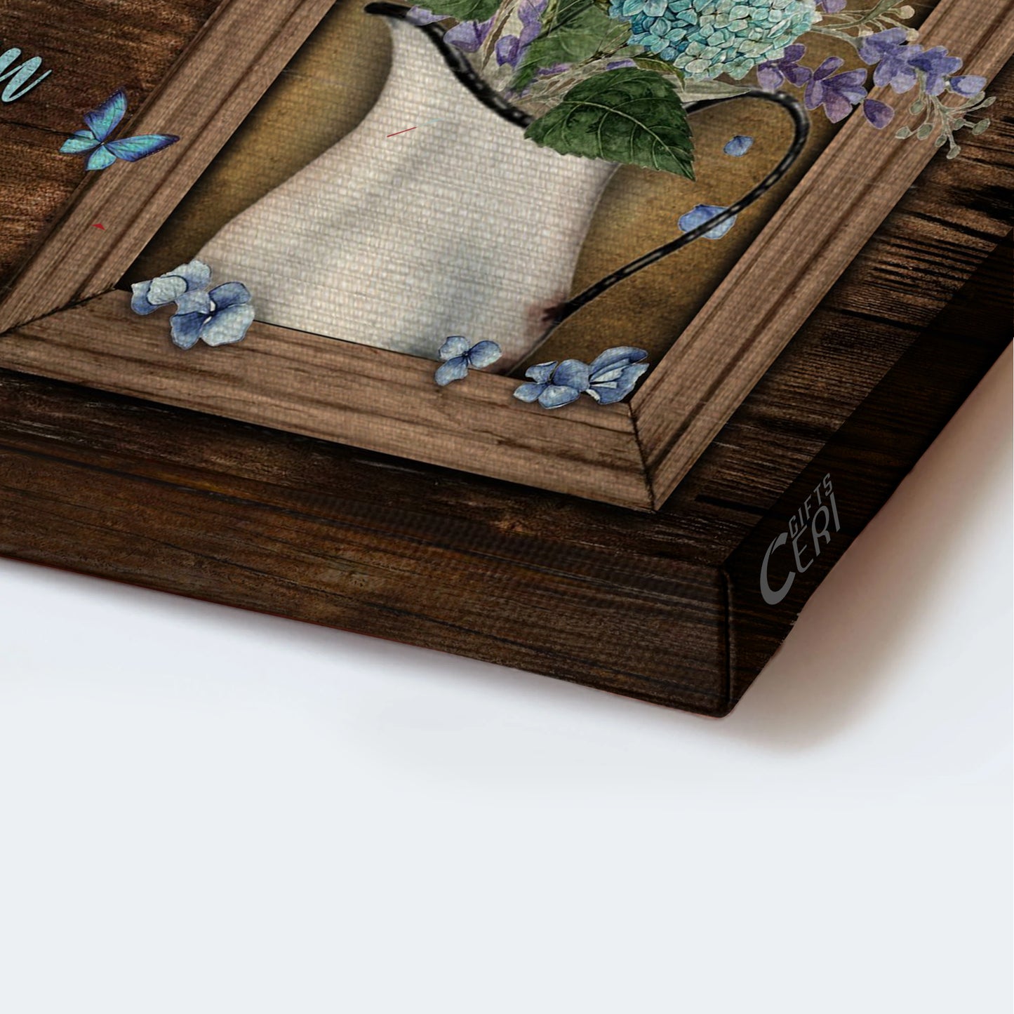 Jesus Landscape Canvas - Blue hydrangea, Flower vase, Blue butterfly Landscape Canvas - Gift For Christian - Behind you, All your memories Landscape Canvas