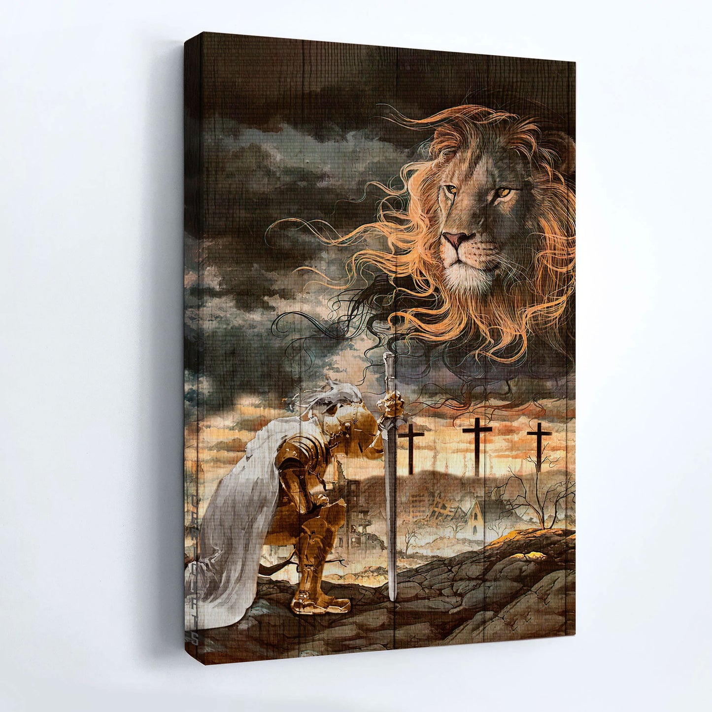 Jesus Christ Landscape Canvas, Christian Wall Art - Amazing lion face Landscape Canvas, Warrior Jesus painting, Lion of Judah Canvas Prints