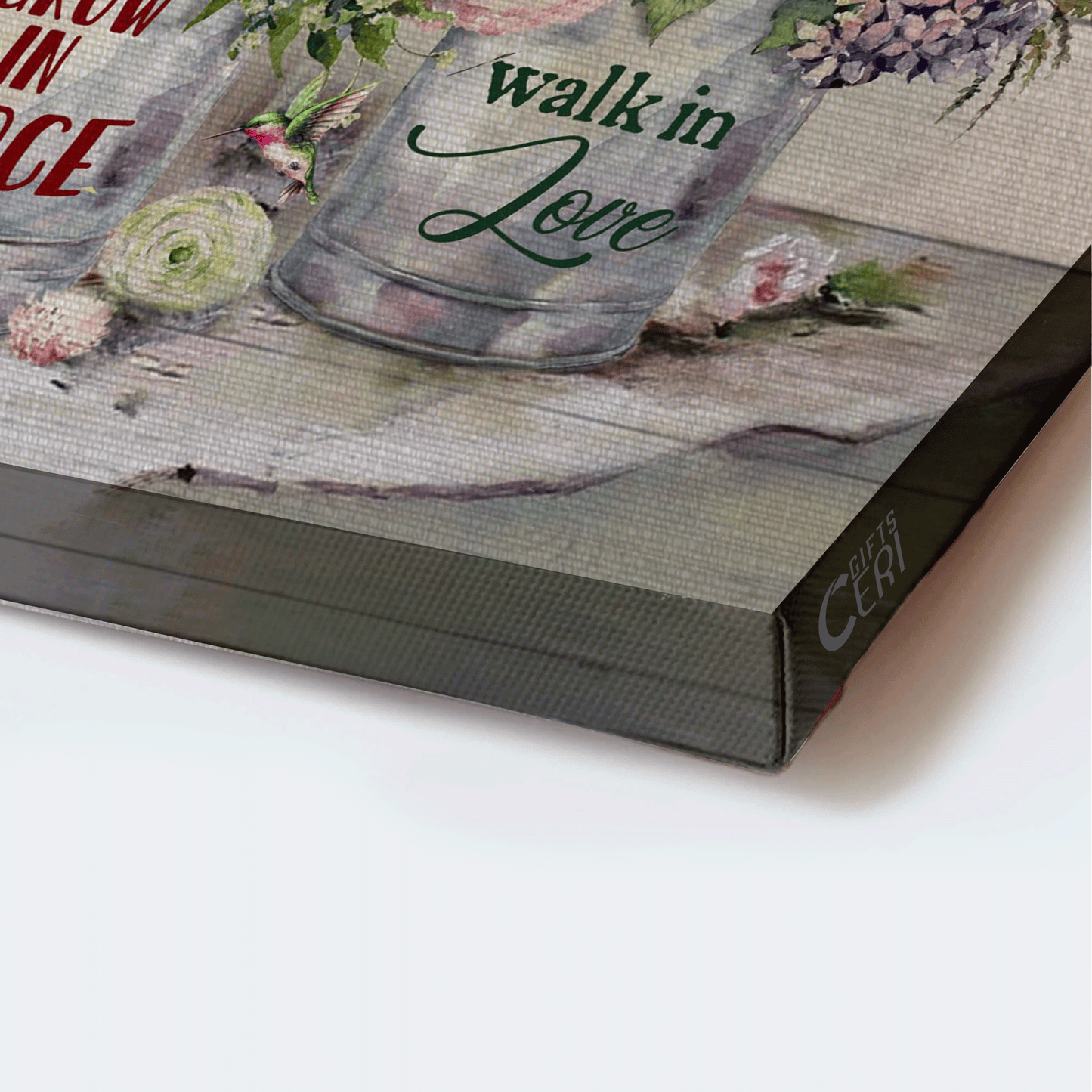 Jesus Landscape Canvas - Pastel flower garden, Hummingbird drawing Landscape Canvas - Gift For Christian - Live by faith, Grow in grace Landscape Canvas