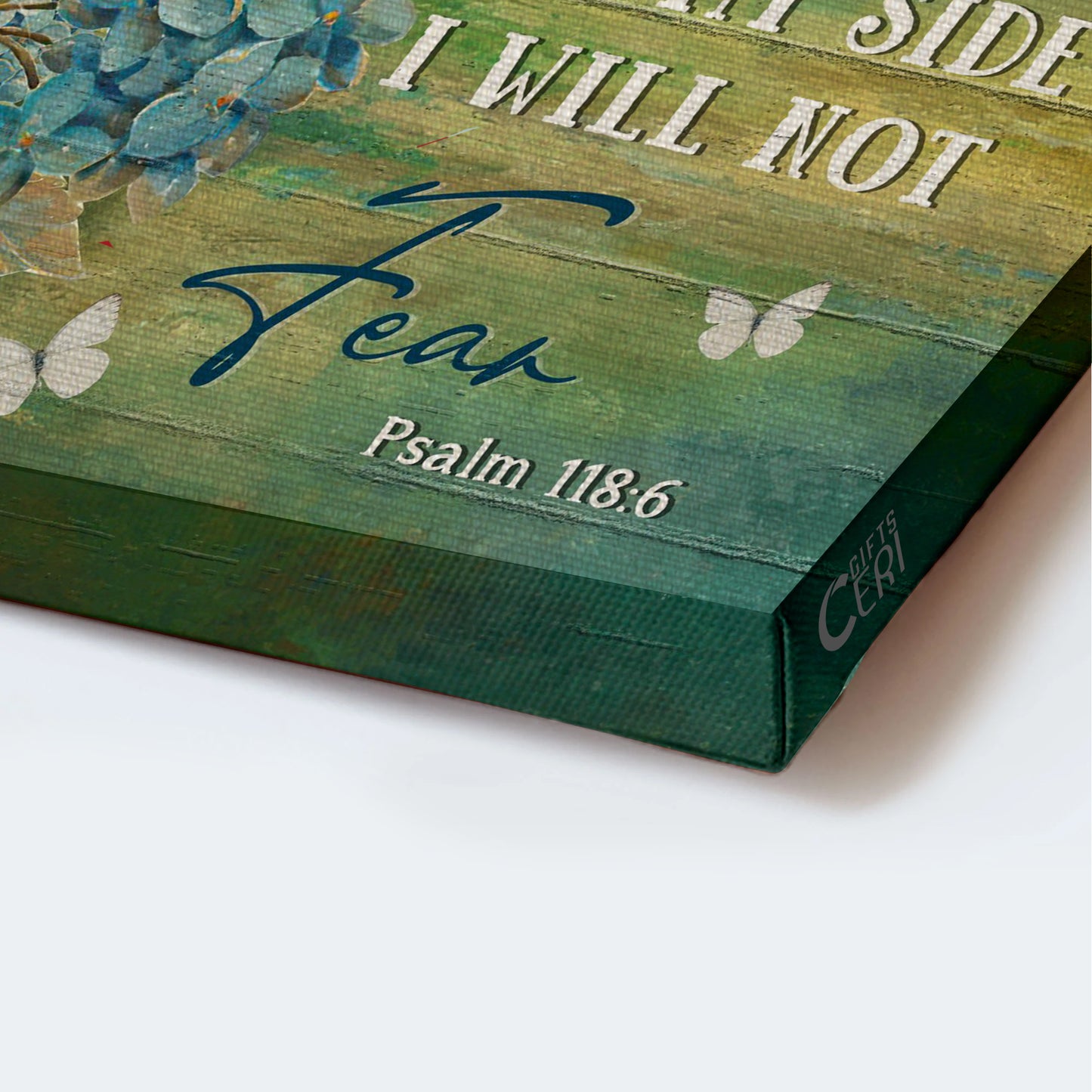 Jesus Landscape Canvas - Blue hydrangea vase, Little cat, White butterfly Landscape Canvas - Gift For Christian - The Lord is on my side Landscape Canvas
