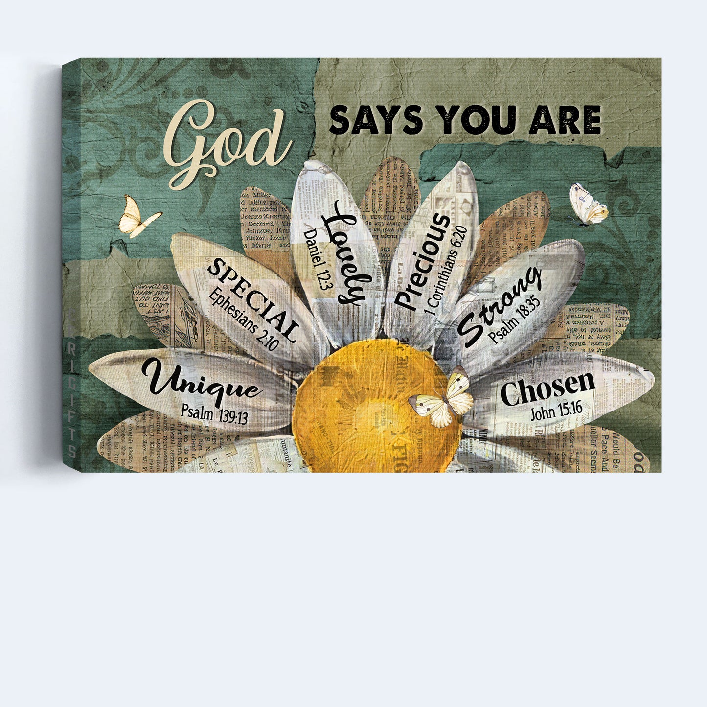 Jesus Landscape Canvas - Amazing sunflower, White butterfly, Blue background Landscape Canvas - Gift For Religious Christian - God says you are