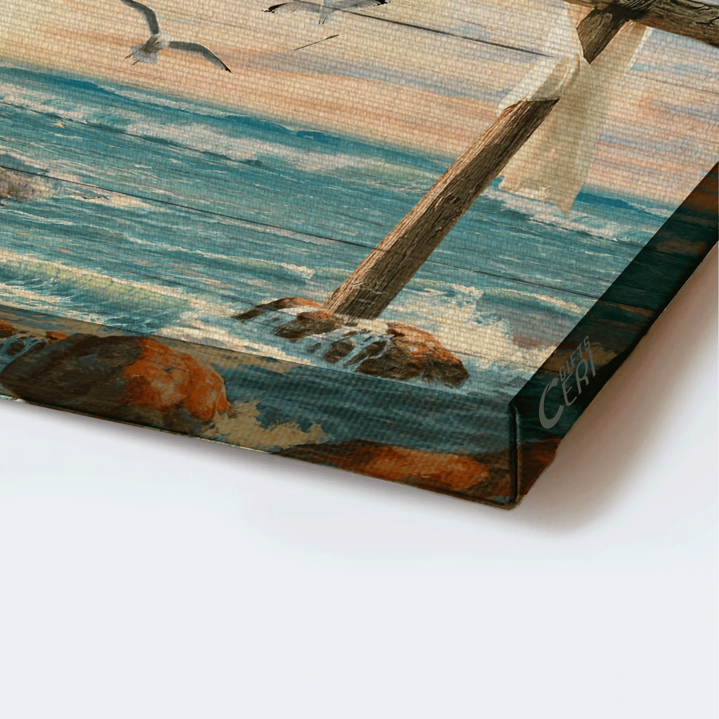 Jesus Landscape Canvas- Beach Painting, Blue Ocean, Rustic Farmhouse- Gift For Christian- I Still Believe In Amazing Grace