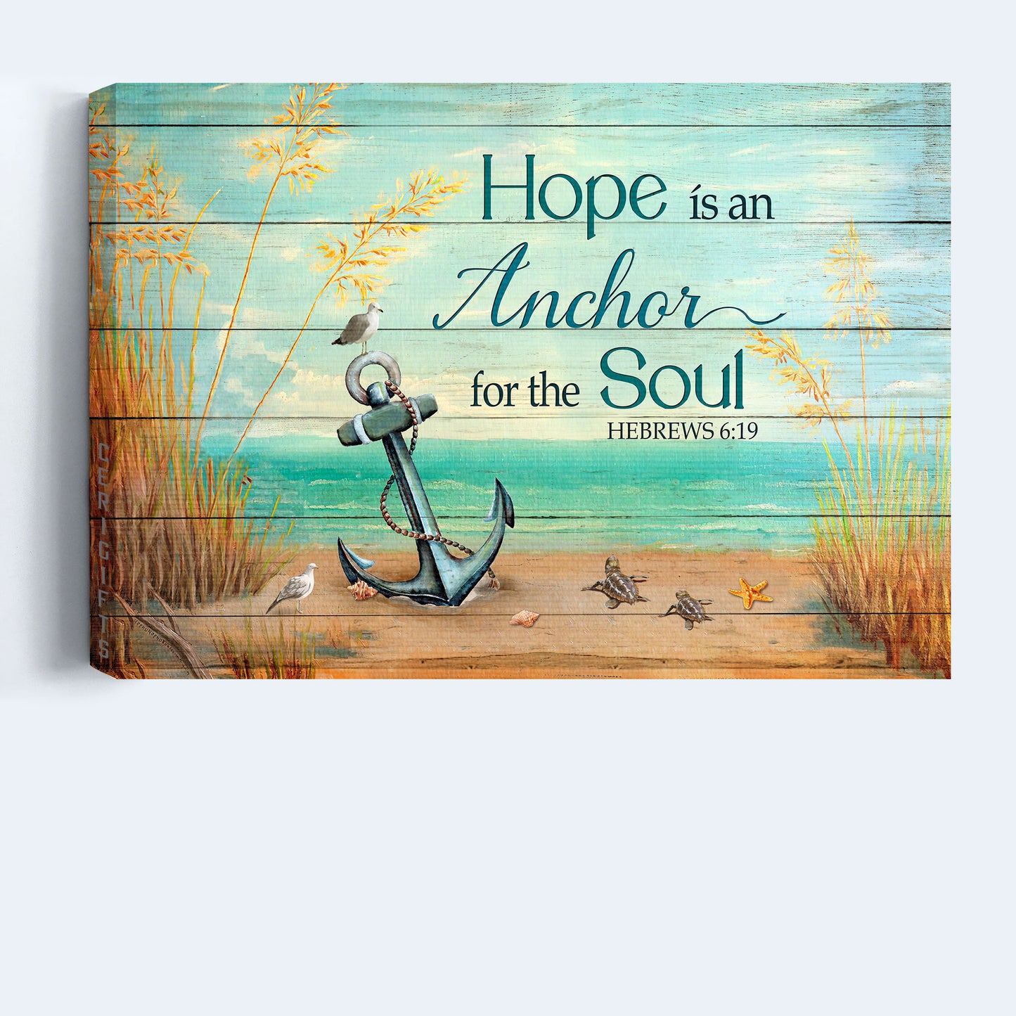 Jesus Landscape Canvas - Anchor drawing, Blue ocean, Rice field Landscape Canvas - Gift For Religious Christian - Hope is an anchor for the soul