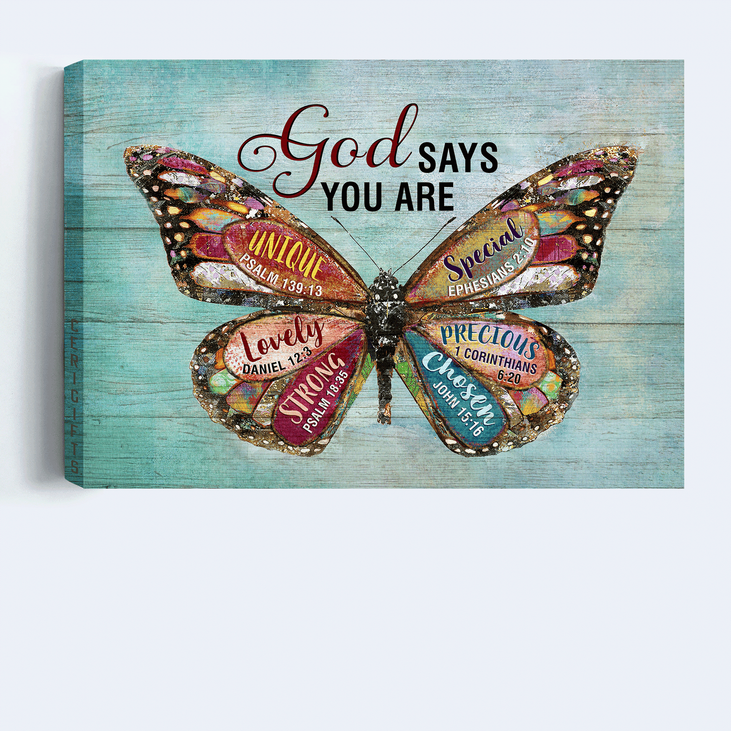 Jesus Landscape Canvas - Colorful Butterfly, Light Blue Background, Blue Sky Landscape Canvas - Gift For Christian - God Says You Are Landscape Canvas