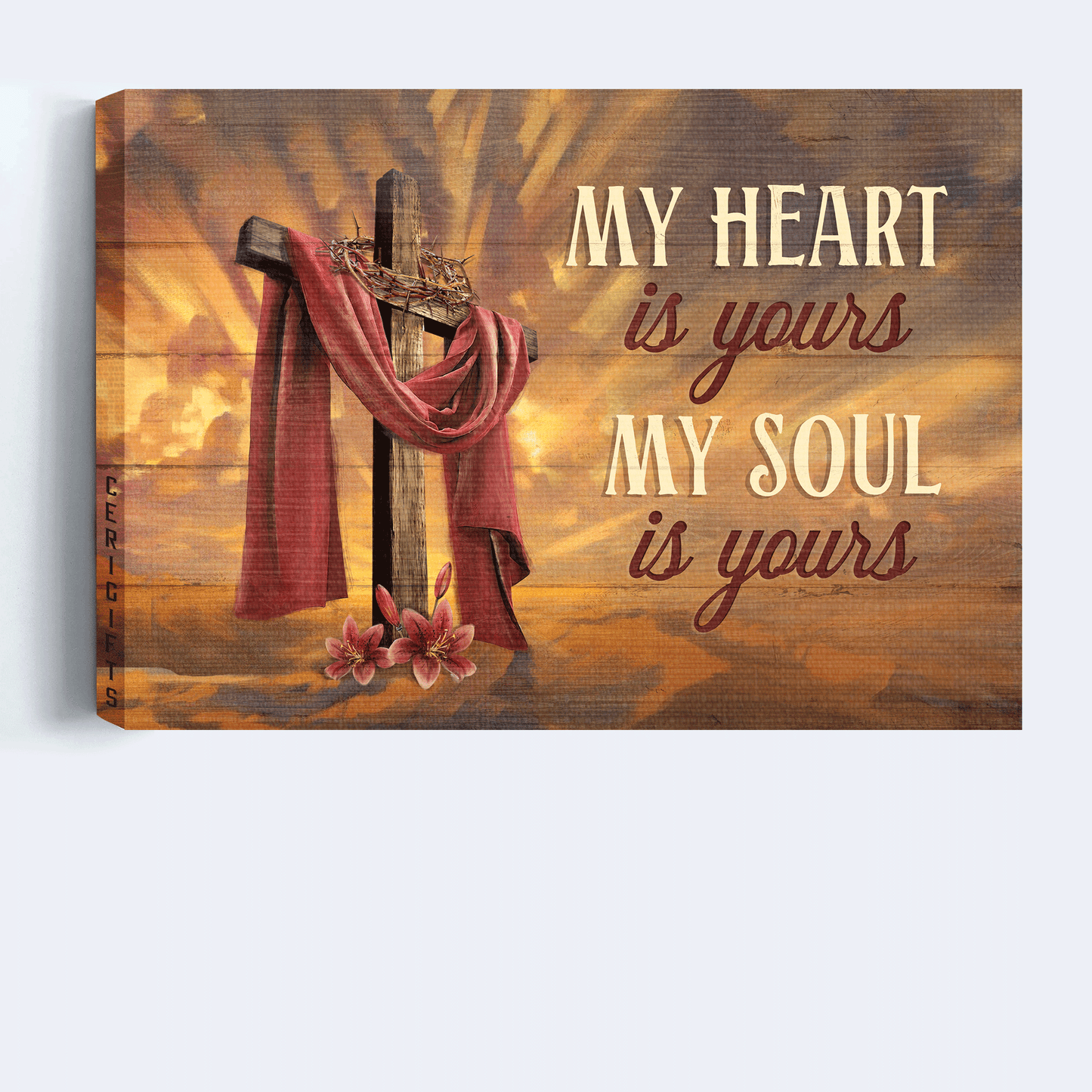 Jesus Landscape Canvas - Big cross, Crown of thorn, Red lily flower Landscape Canvas - Gift For Christian - My heart is yours, My soul is yours